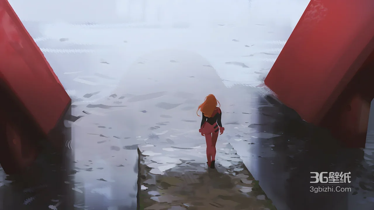 惣流明日香·战斗服 雾中红柱通道·EVA动漫电脑壁纸1