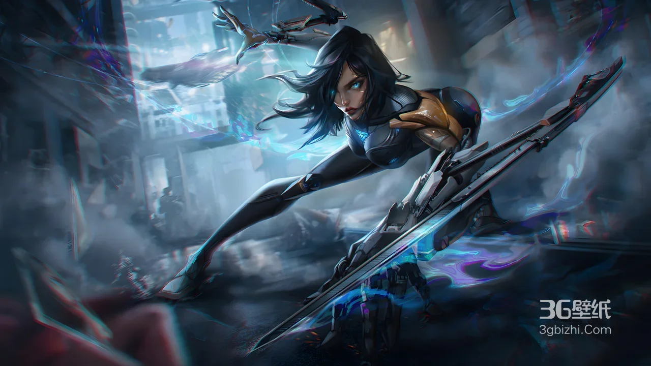 英雄联盟 艾瑞莉娅·源计划装甲 赛博朋克风 电竞桌面背景1