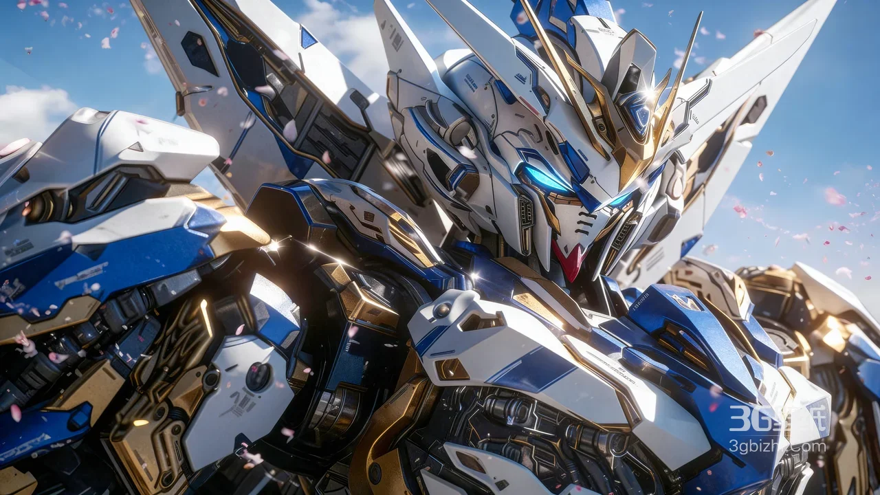 蓝白金机甲·写实科幻风·机甲动漫电脑壁纸1