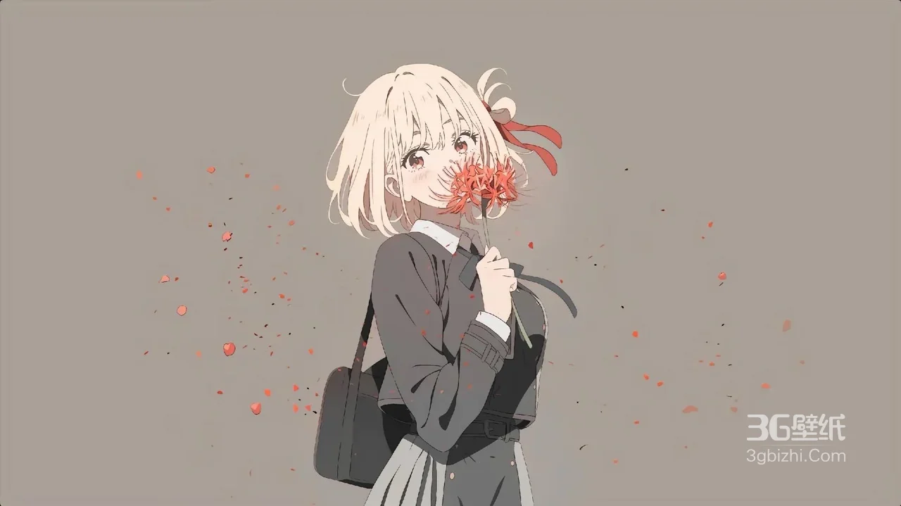 二次元唯美风 短发少女·持彼岸花 动漫插画壁纸1