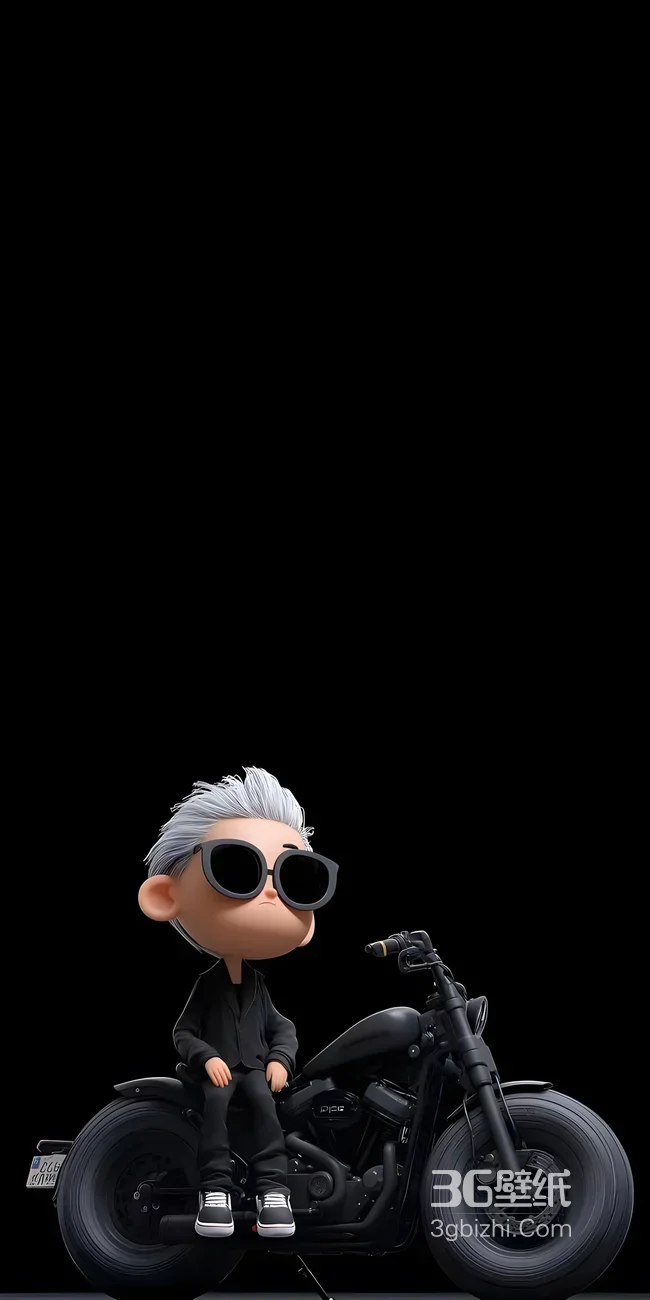 3D卡通银发潮酷男孩·暗黑风黑摩托手机壁纸（高人气机车壁纸）1