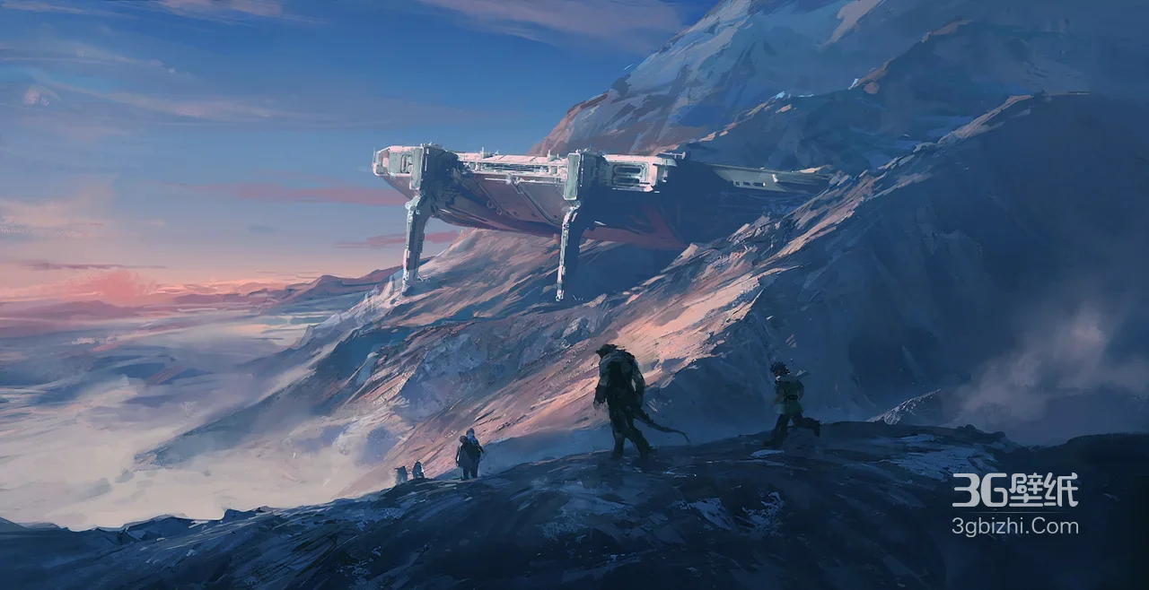 动漫《灵笼2》系列概念图插画-雪山探险小队·外星飞船 写实科幻风 宽屏壁纸1