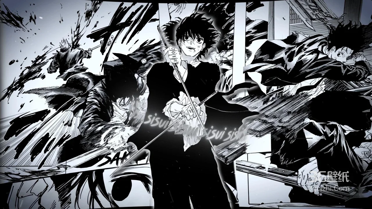 乙骨忧太·双棍战姿 暗黑热血《咒术回战》宽屏电脑壁纸1