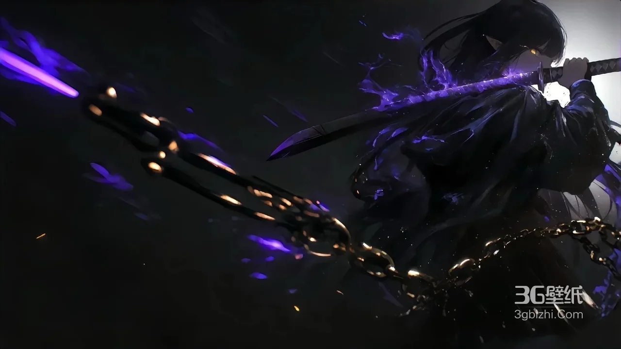 暗黑二次元持剑精灵·紫焰剑锁链 超宽屏电脑壁纸1