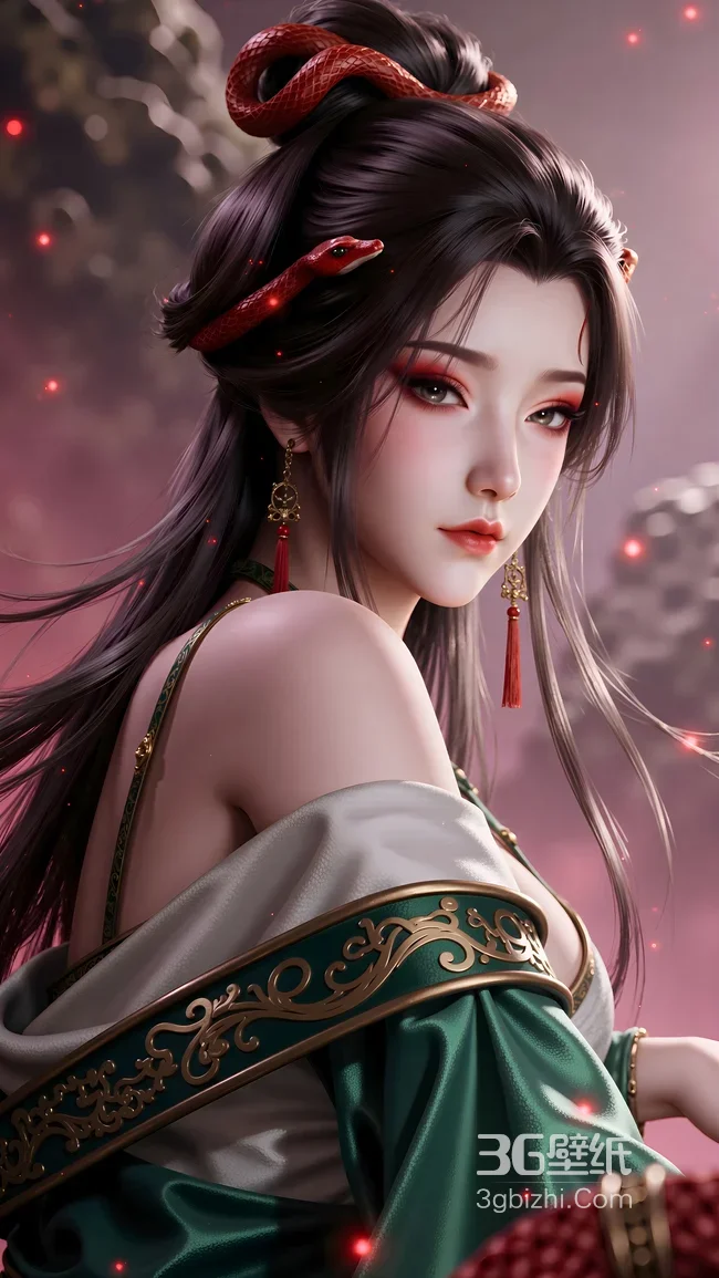 古风蛇饰美人国漫牧神记角色·龙蛟女·国风写实游戏风手机壁纸（高热度：古风仙侠壁纸）1