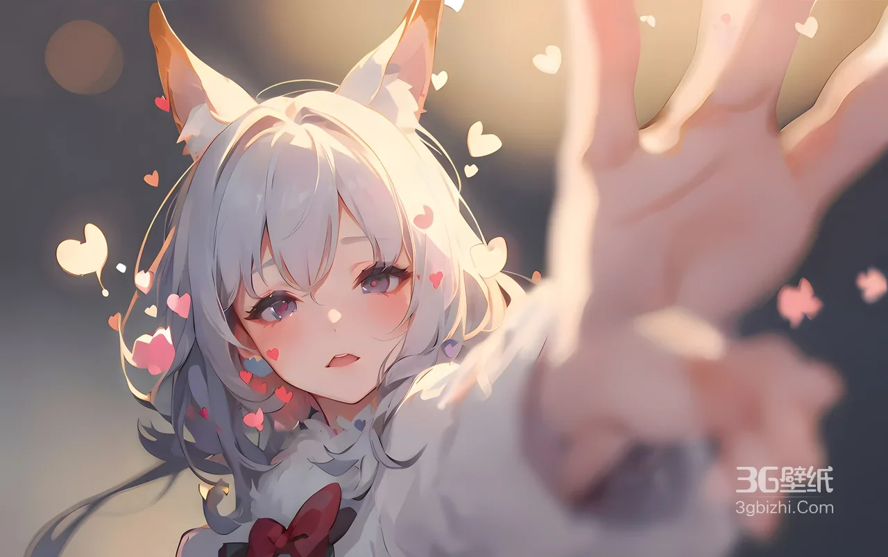 兽耳少女·爱心环绕 唯美二次元原创插画电脑壁纸1