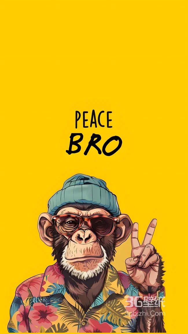 潮流插画·拟人猩猩（墨镜花衬衫比耶）peace bro手机壁纸1