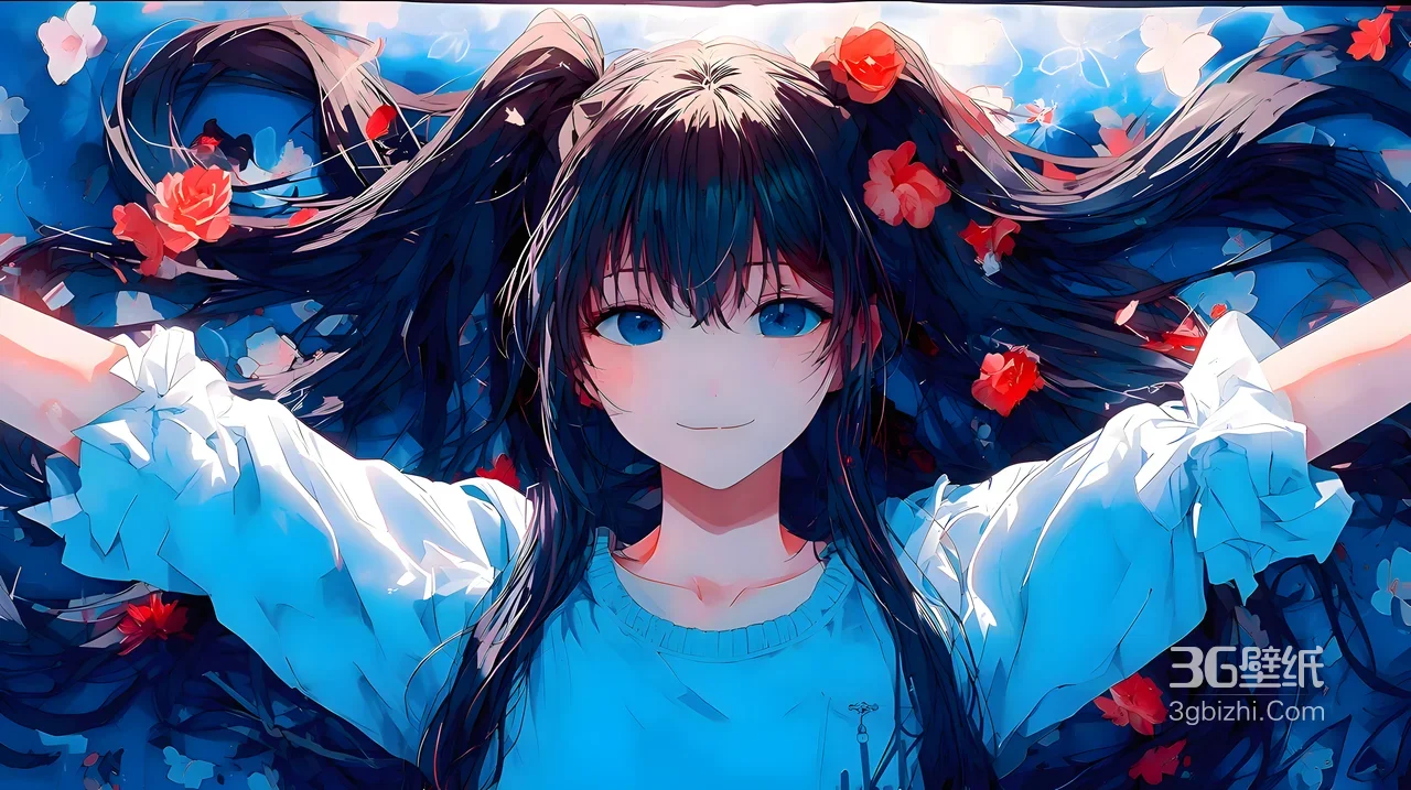 双马尾蓝眼少女·唯美二次元动漫宽屏电脑壁纸1