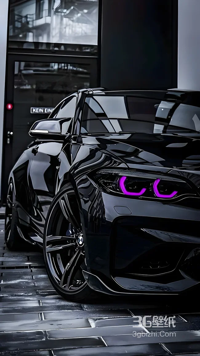 黑色宝马·紫瞳车灯暗黑风 超酷汽车手机壁纸精选1
