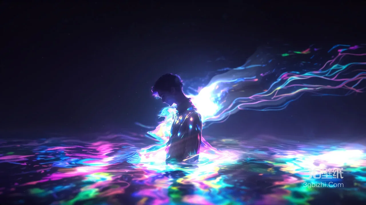 水中炫彩赛博风人物·霓虹光效创意电脑壁纸1