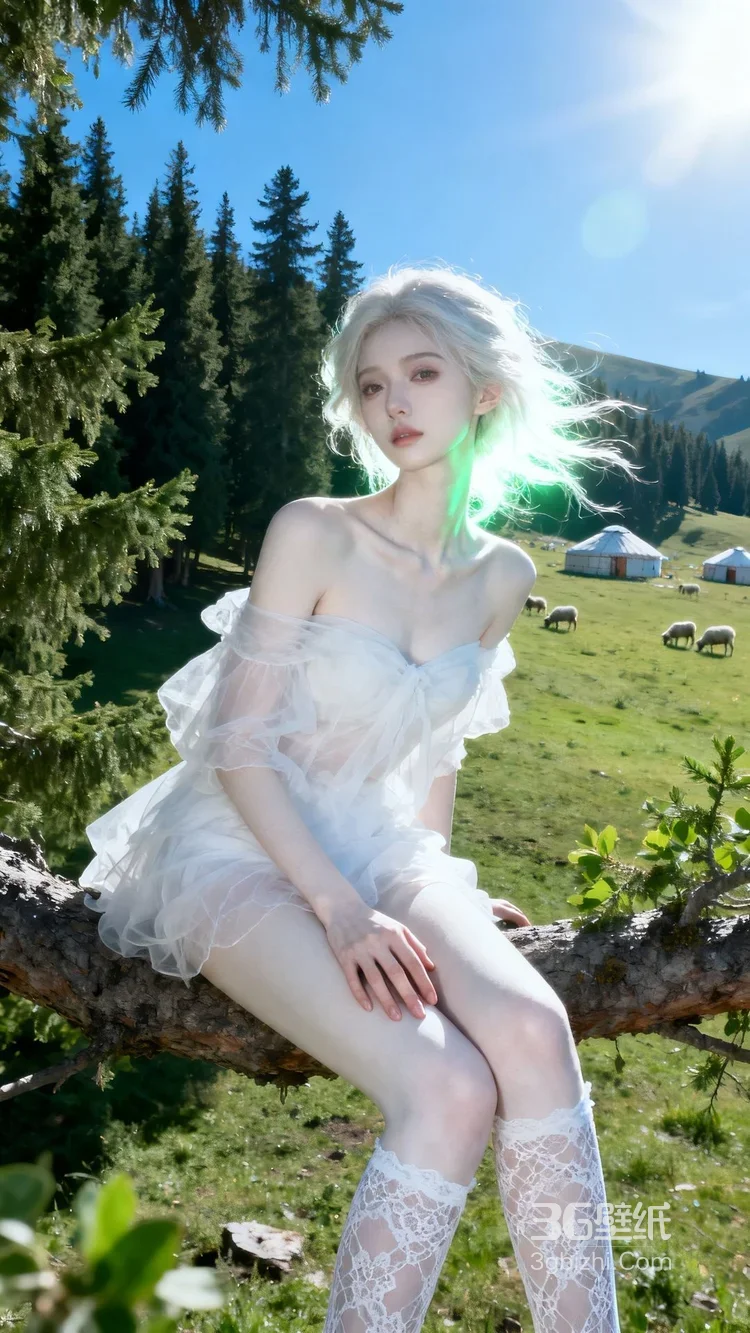 白发仙气少女·草原牧歌唯美写真 清新森系女生摄影图1