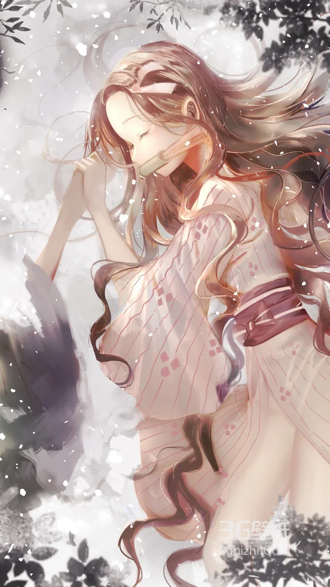 灶门祢豆子·和服雪境 唯美日系鬼灭之刃动漫壁纸1