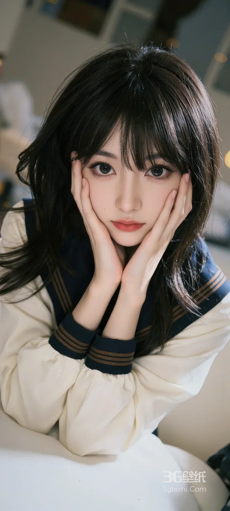 日系JK制服少女托腮 清新校园风写真参考图1