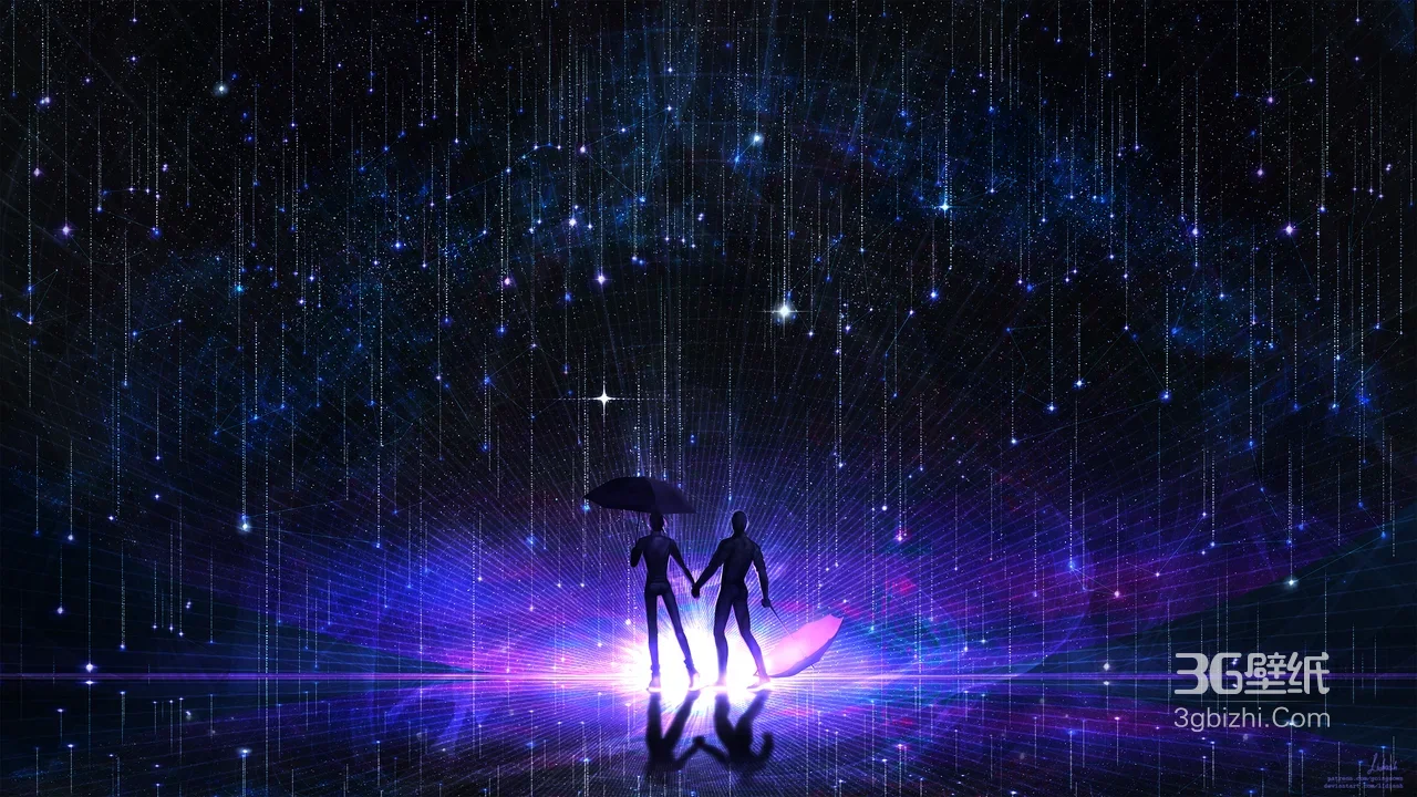 星空宇宙牵手双人剪影·科幻唯美风 梦幻光影电脑壁纸1