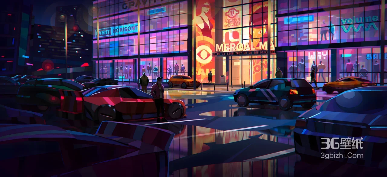 赛博朋克都市夜景·霓虹汽车商场 潮流电脑壁纸1