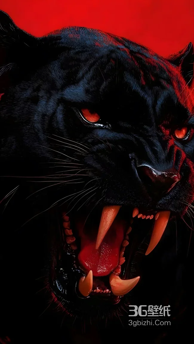 暗黑写实风血瞳黑豹·獠牙威慑 野性力量手机壁纸1