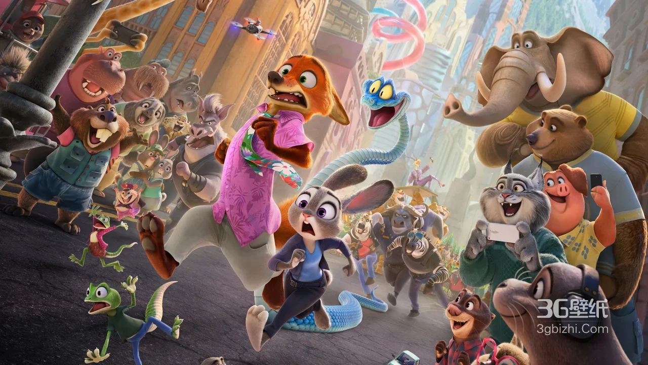 朱迪·霍普斯&尼克·王尔德·街头冒险 疯狂动物城卡通风壁纸 动画经典场景1