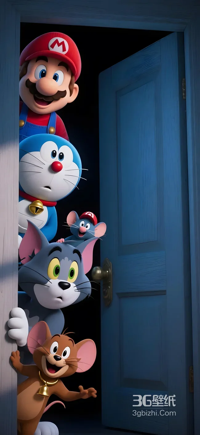 马里奥&哆啦A梦&汤姆杰瑞·3D写实风 跨IP联动手机壁纸1