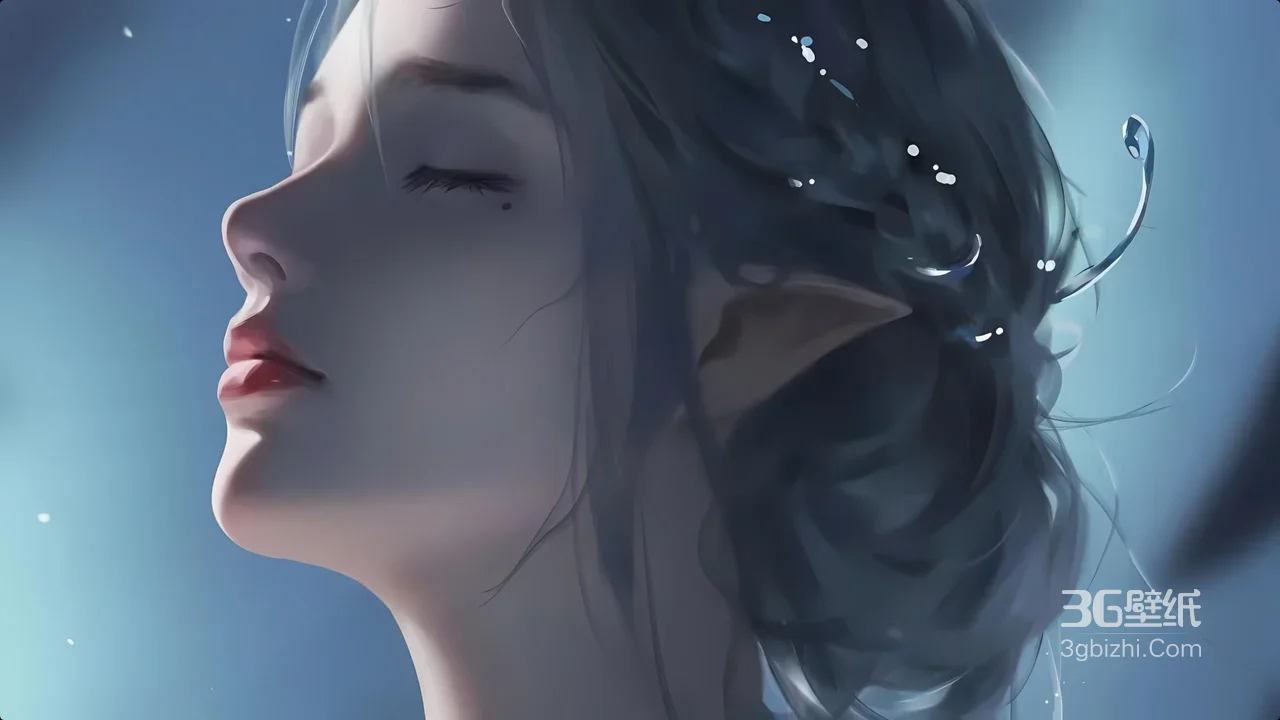 精灵耳少女·水光发丝 唯美梦幻原创插画电脑壁纸1
