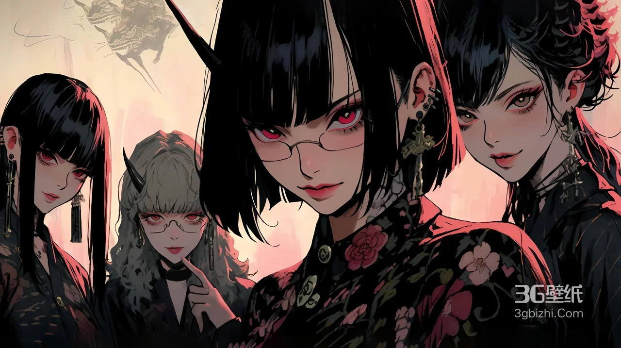 暗黑二次元少女·红瞳犄角眼镜 宽屏车机壁纸1