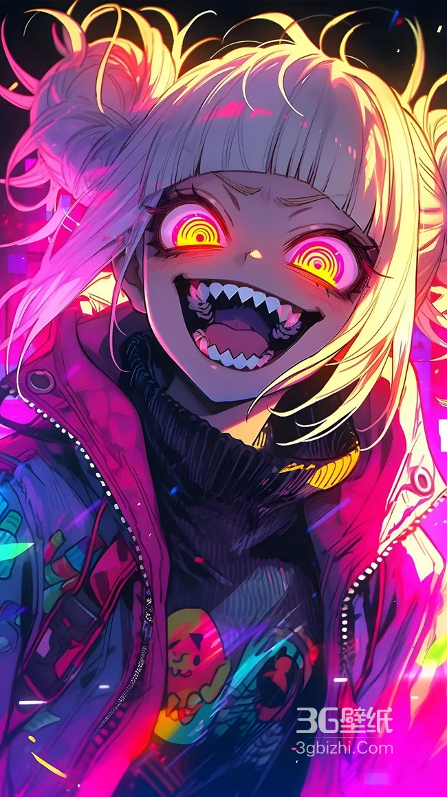 渡我被身子·螺旋眼尖牙狂笑 赛博朋克霓虹动漫壁纸（我的英雄学院酷壁纸）1