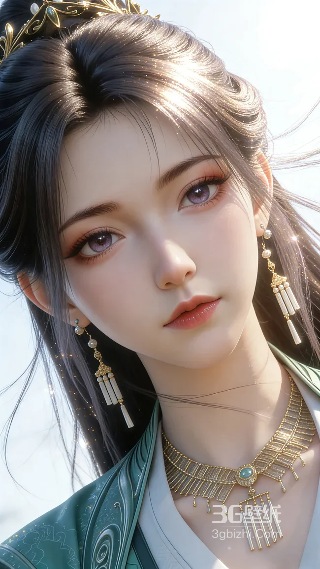 国风古风动漫人物慕沛灵·长发绿衣金饰 唯美古风手机壁纸1