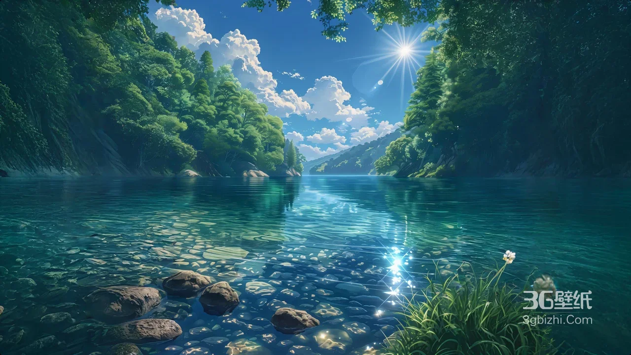 森林湖泊治愈系动漫风场景 新海诚式清新电脑壁纸1