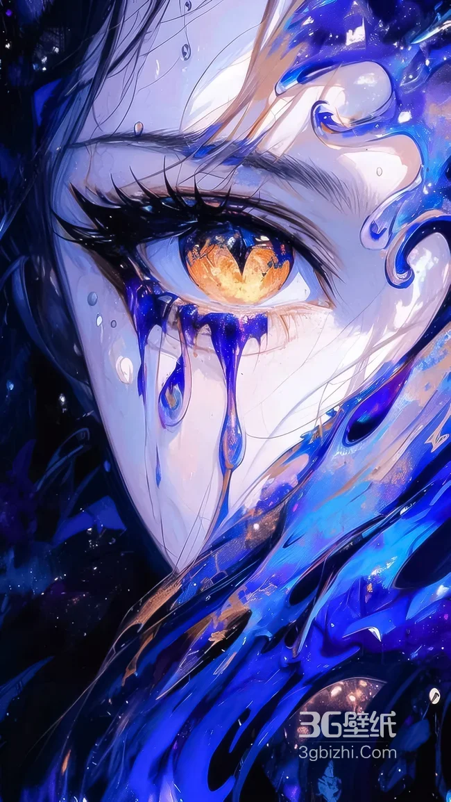 兽瞳少女·蓝焰泪滴 二次元暗黑奇幻手机壁纸1