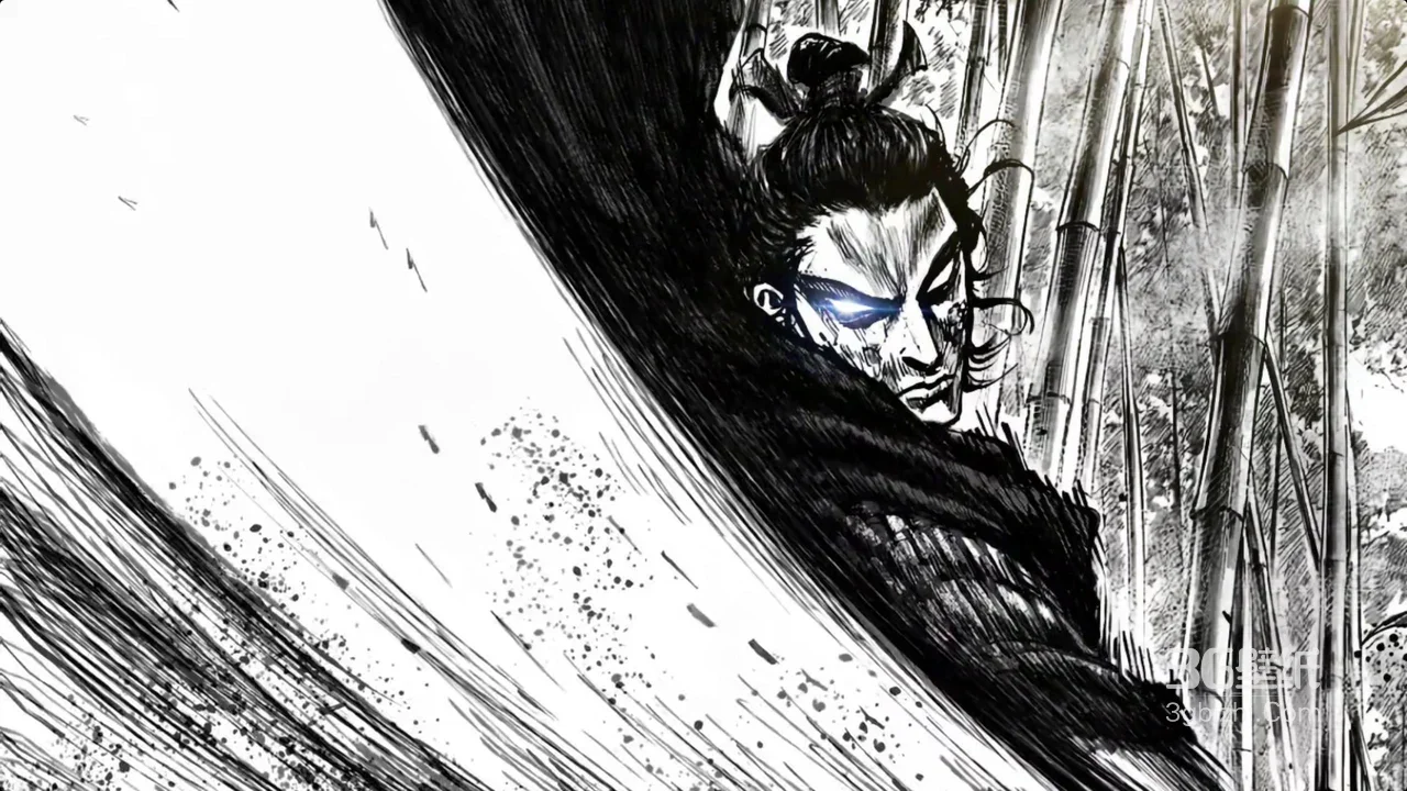 古风武士·刃闪竹林 国风水墨漫画超宽屏电脑壁纸1