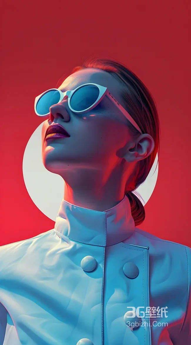 赛博朋克风时尚人物·墨镜高领超现实撞色手机壁纸1