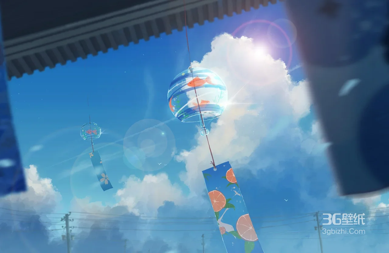 夏日风铃（金鱼·橘子）·日系清新二次元 电脑桌面背景图1