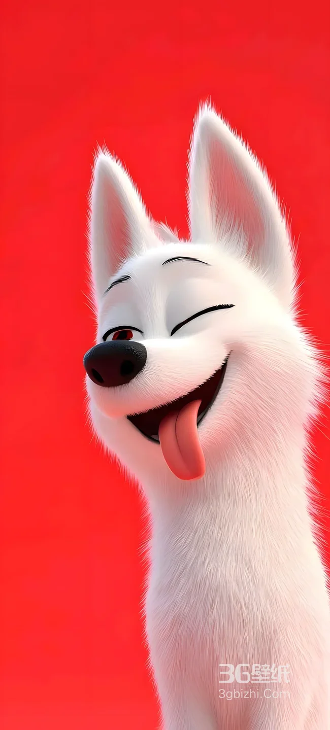 卡通拟人白狗眯眼吐舌·治愈风动画手机壁纸高人气款1