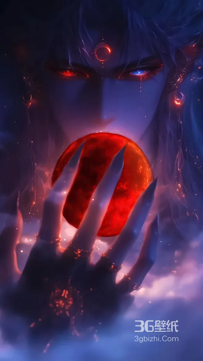 暗黑玄幻异瞳帅哥·血珠红月 国风神秘手机壁纸1