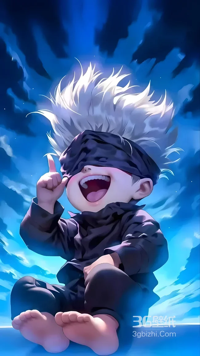 Q版五条悟·大笑指天 咒术回战二次元炫酷蓝调手机壁纸1
