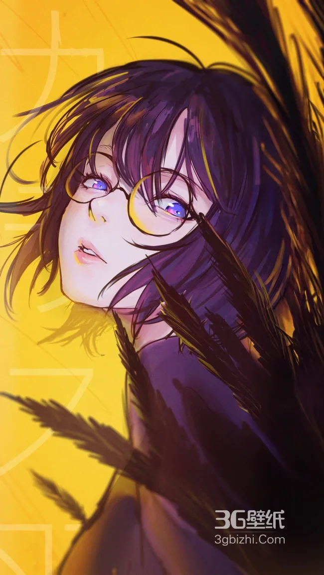二次元紫发眼镜少女·梦幻眼眸 唯美原创高清手机壁纸1