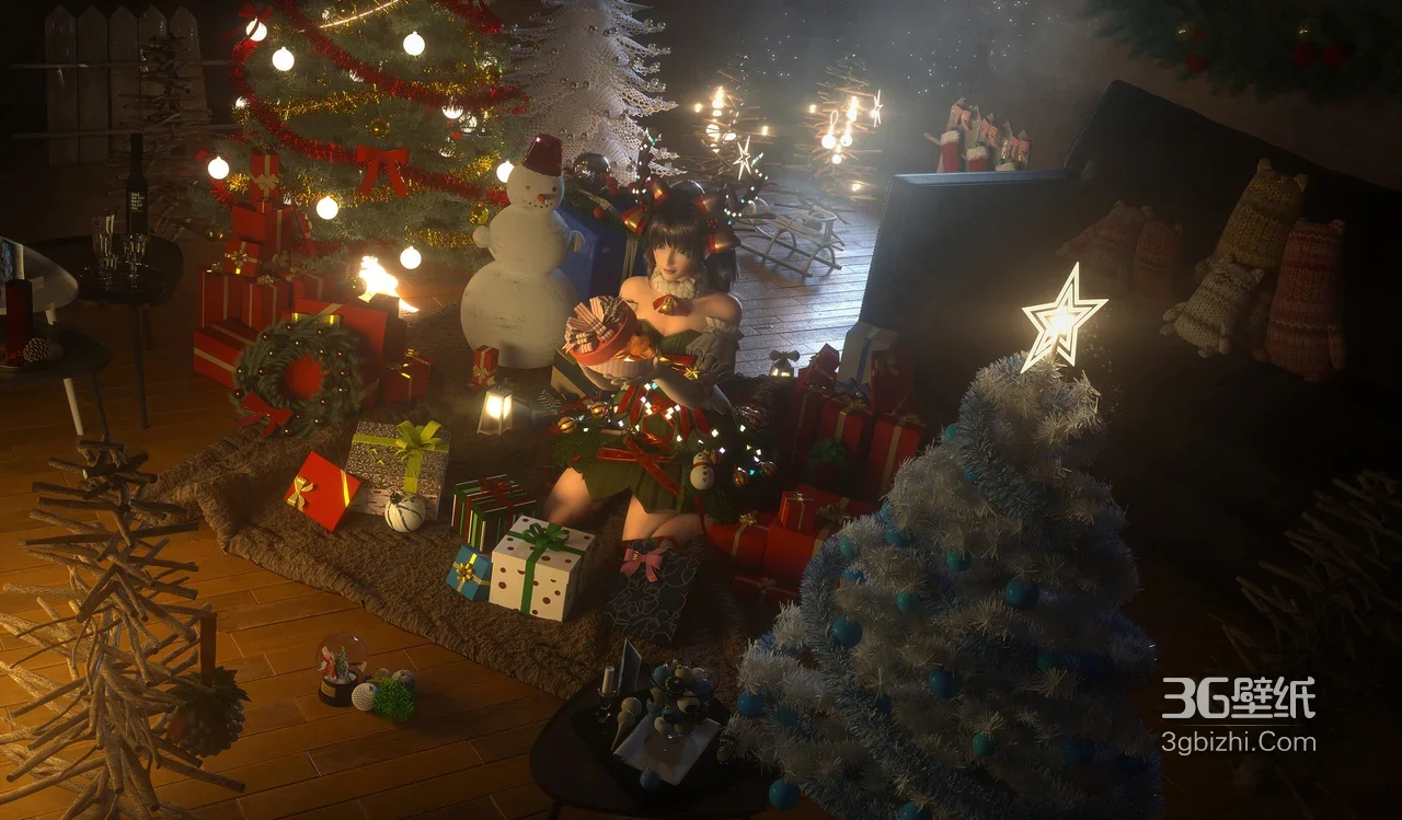 圣诞装扮少女·写实风游戏场景 温馨节日电脑壁纸1