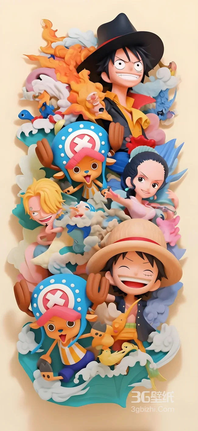 海贼王路飞乔巴山治罗宾 3D立体卡通冒险壁纸 高人气动漫壁纸1