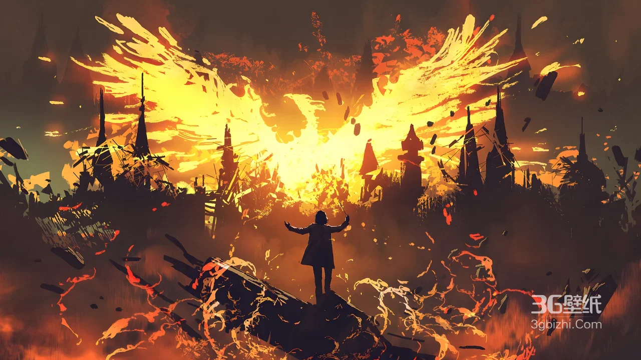 人物·火焰羽翼崛起 暗黑废墟 高燃重生电脑壁纸1