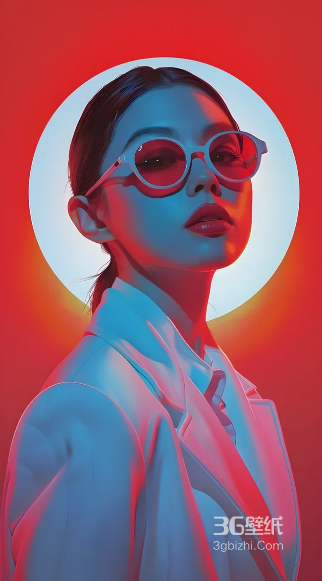 赛博朋克风红蓝撞色人物·时尚西装眼镜高质感手机壁纸1