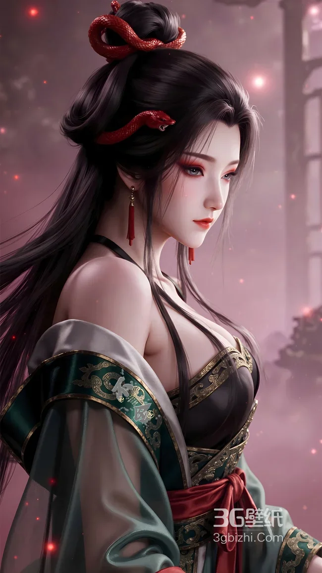 古风红蛇饰女子·龙蛟女·国风唯美国漫角色壁纸（古风美女壁纸）1