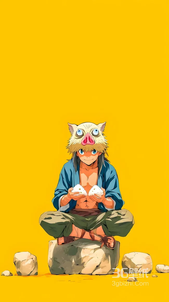 嘴平伊之助·猪面持饭团 鬼灭之刃日系动漫风壁纸1