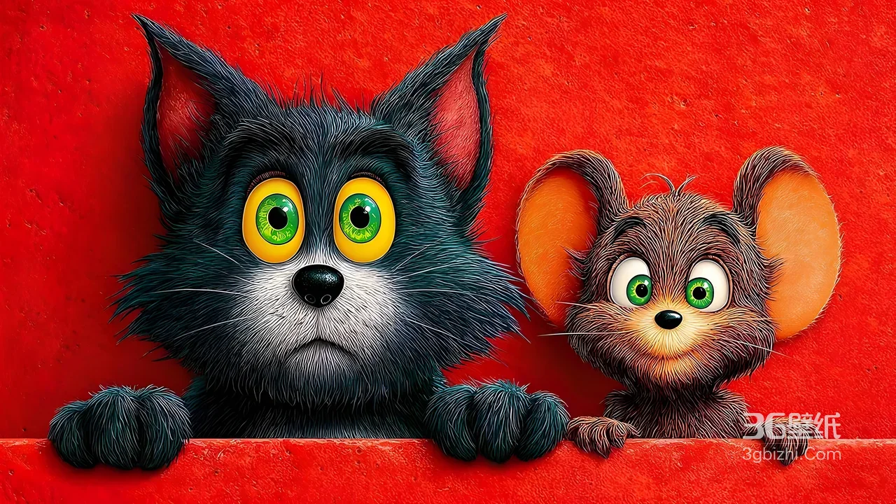 拟人猫鼠·大眼写实卡通 经典猫鼠互动电脑壁纸1