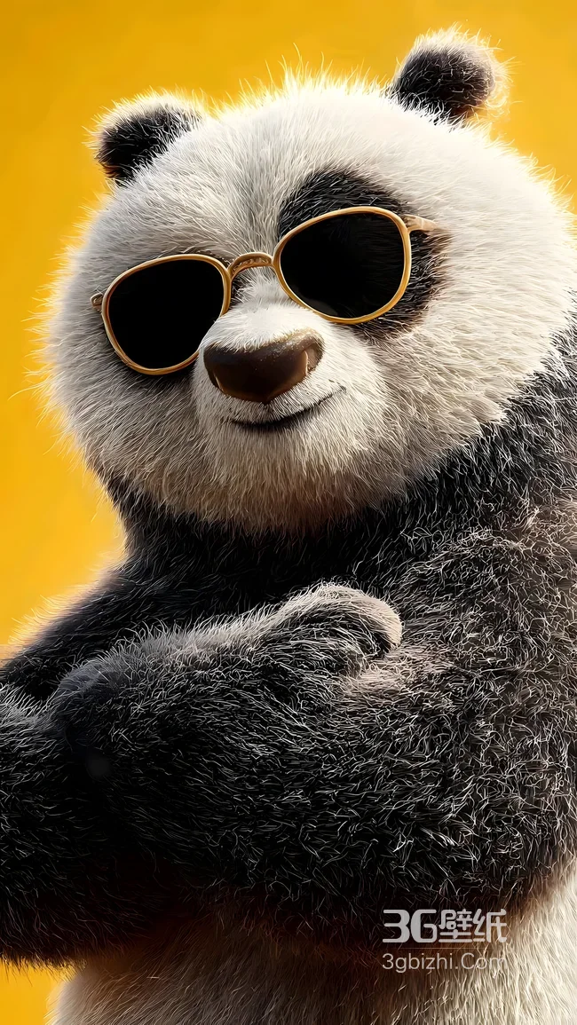 酷帅熊猫·墨镜交叉臂 写实拟人萌宠手机壁纸1