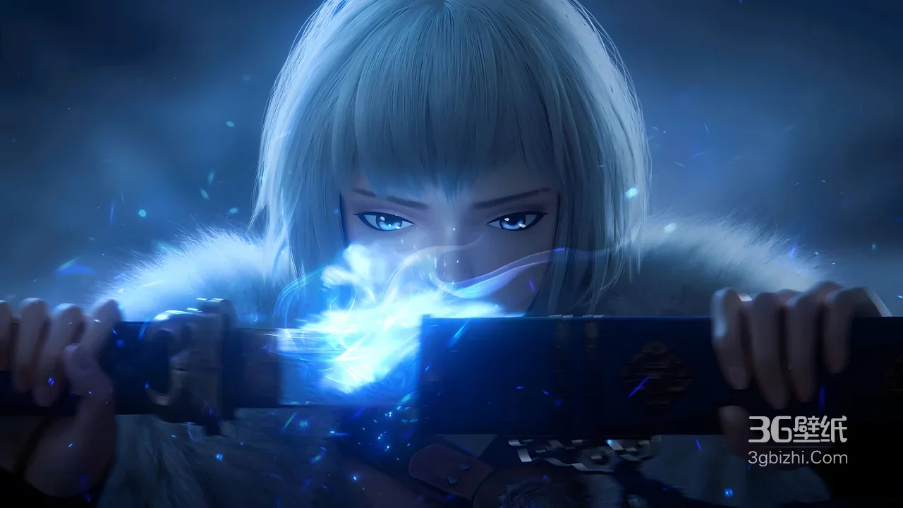 白月魁·冰蓝剑技迸发 国漫风格电脑壁纸1