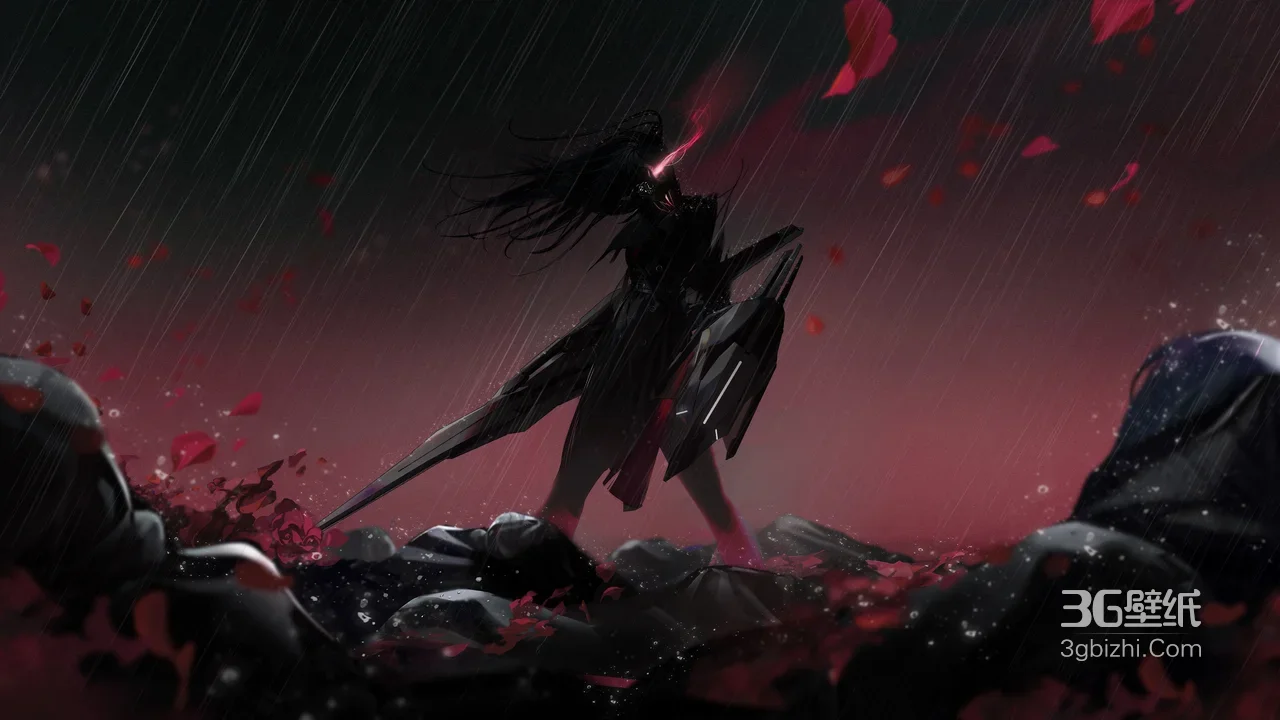 暗黑持剑角色·雨夜红瓣 游戏电脑壁纸1