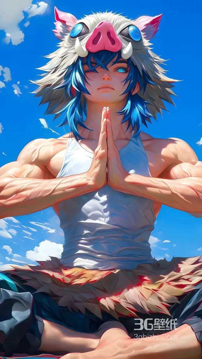 嘴平伊之助·猪盔冥想 日漫写实风 鬼灭之刃热血壁纸（人气手机壁纸）1