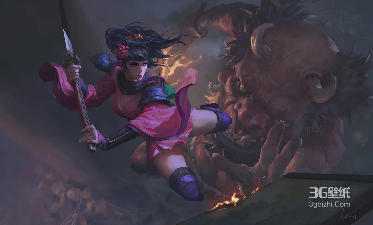 女武士·剑战般若 日式写实奇幻战斗电脑壁纸 高热度战斗壁纸1