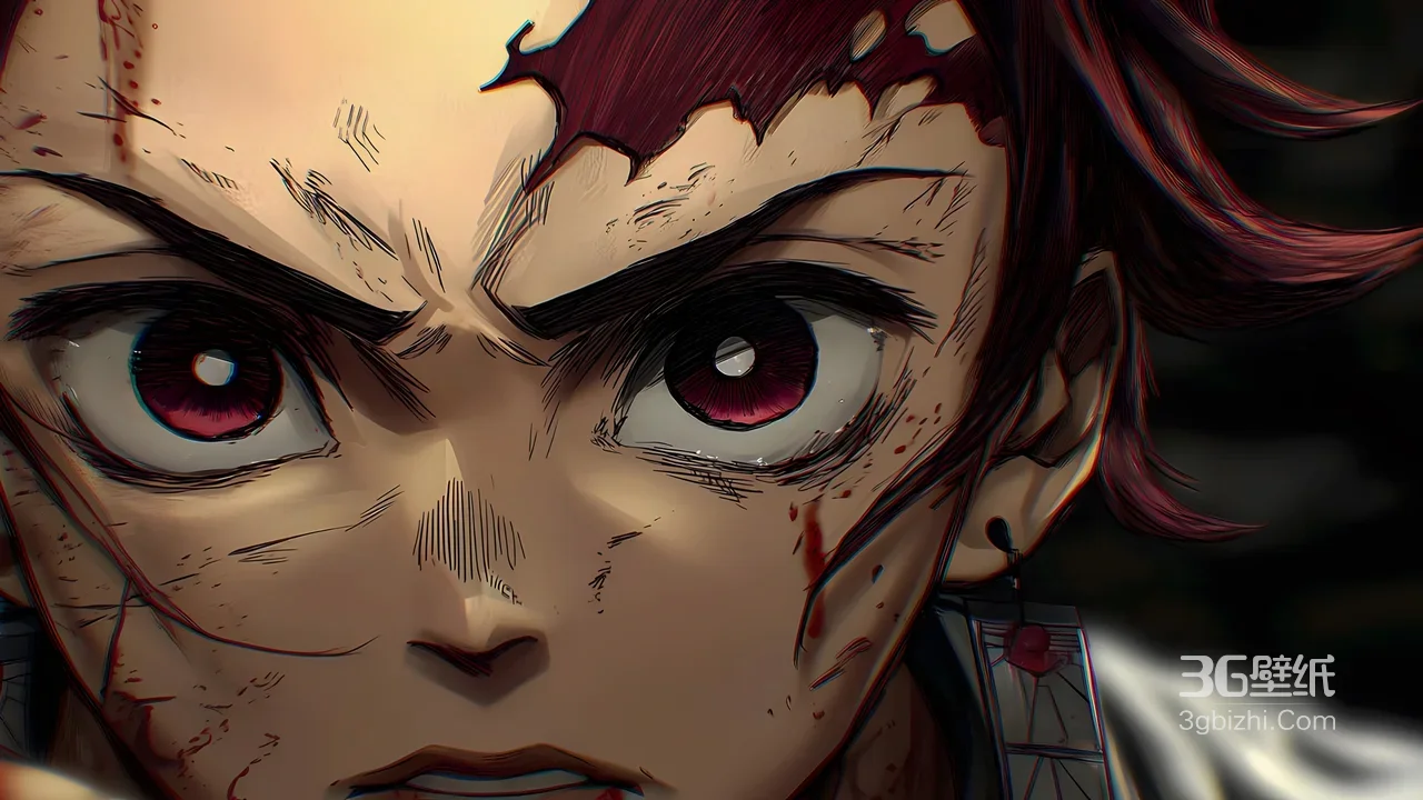 炭治郎·坚毅带伤眼神 鬼灭之刃动漫风高燃电脑壁纸1