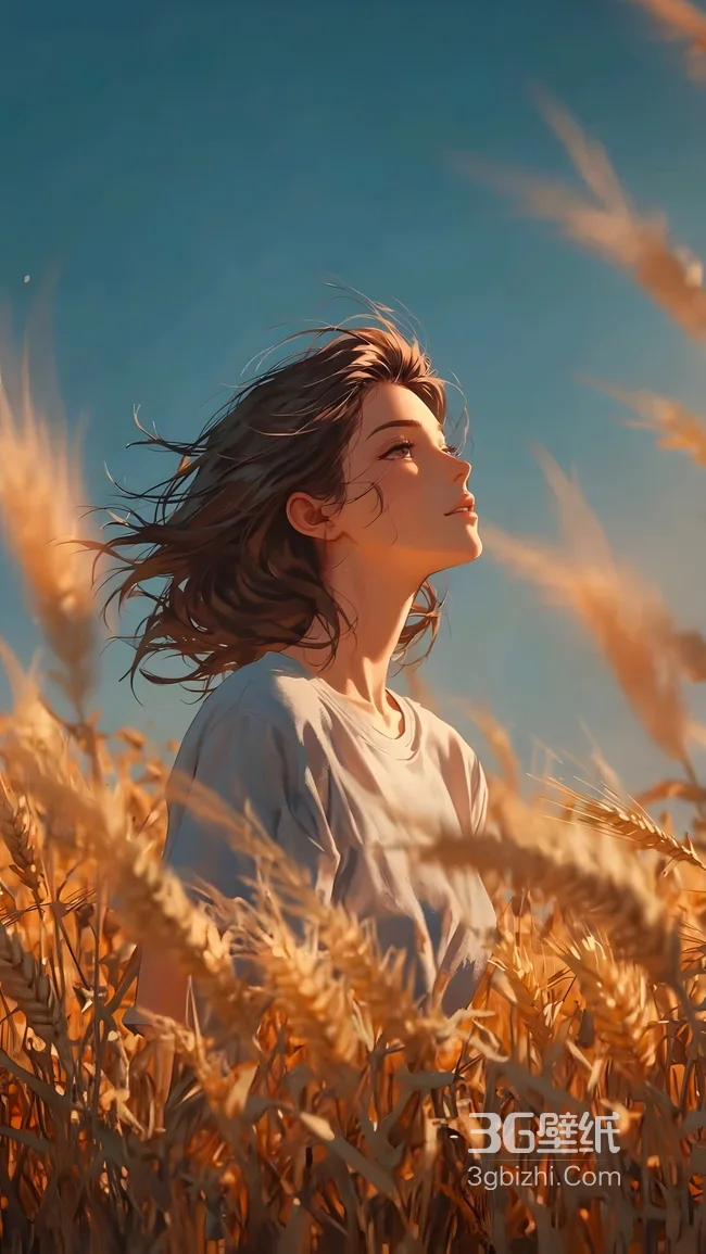 麦田女孩·发丝飞扬 唯美写实风 秋日氛围感手机壁纸1