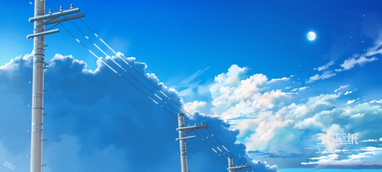 电线杆绵云晴空·唯美日系二次元（新海诚风）高人气宽屏电脑壁纸1
